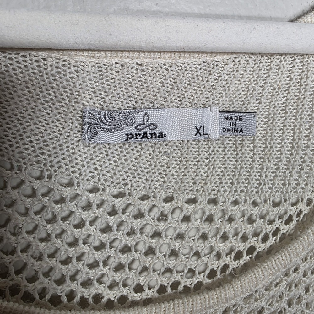 PrAna Womens XL Cream Open Knit Pullover Sweater Top Assymetrical Hem - Picture 5 of 9